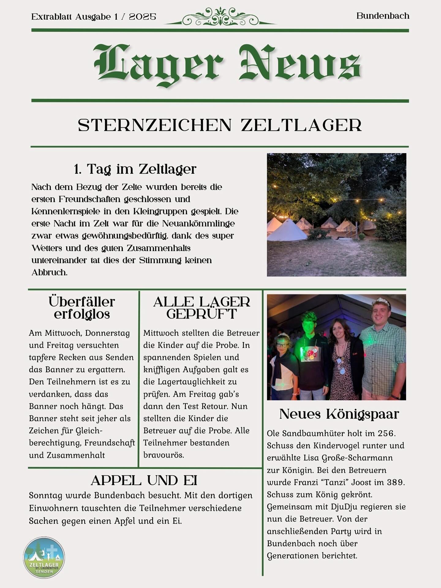Lager News 🗞️
Ein kleiner Recap der ersten Woche 🏕️
#zeltlager #senden #stlaurentius #bundenbach